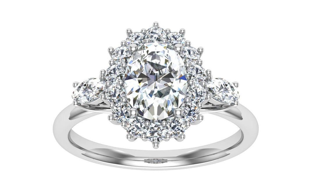 Verve Oval Cut Halo Moissanite Engagement Ring White Gold