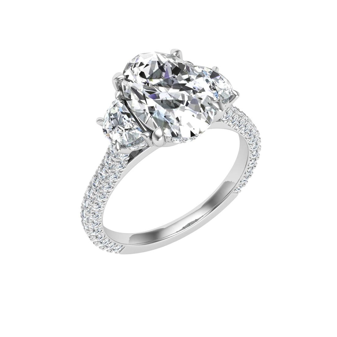 Vista Oval 3 Stone Moissanite Engagement Ring White Gold