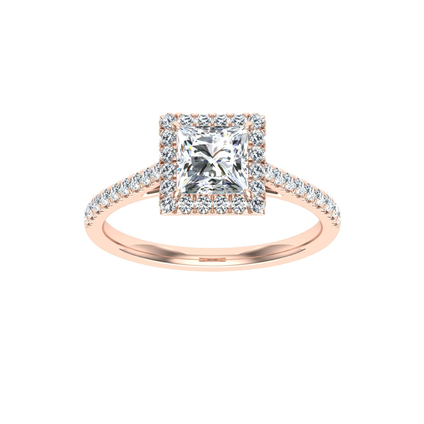 Vivacity Princess Cut Halo Moissanite Engagement Ring Rose Gold