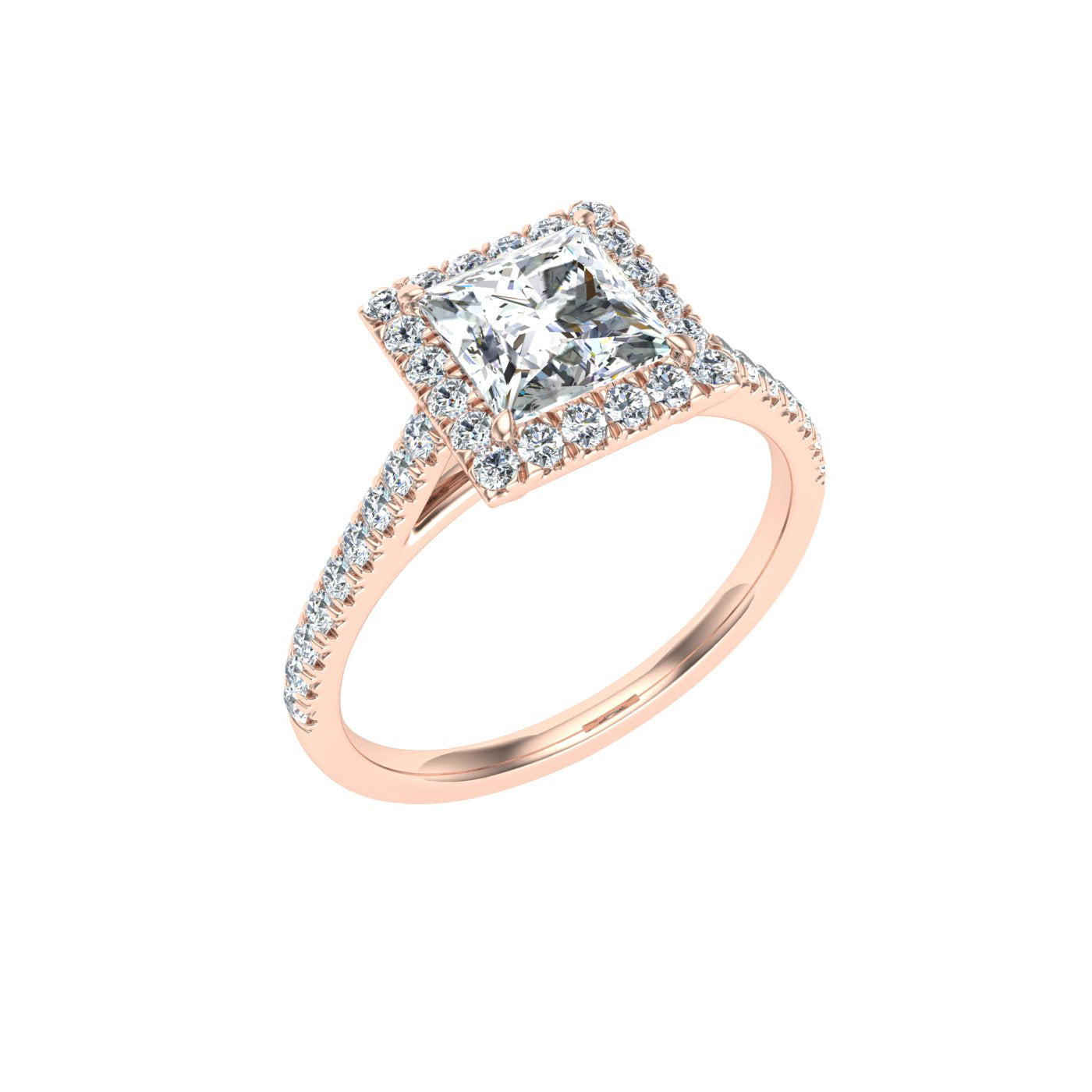 Vivacity Princess Cut Halo Moissanite Engagement Ring Rose Gold
