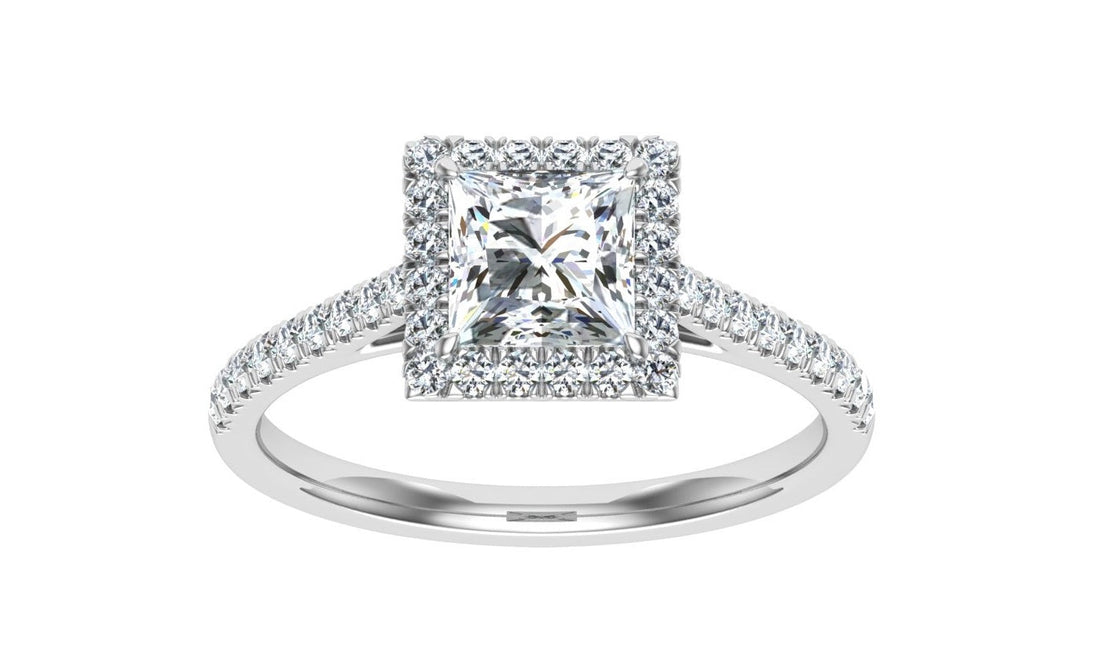 Vivacity Princess Cut Halo Moissanite Engagement Ring White Gold