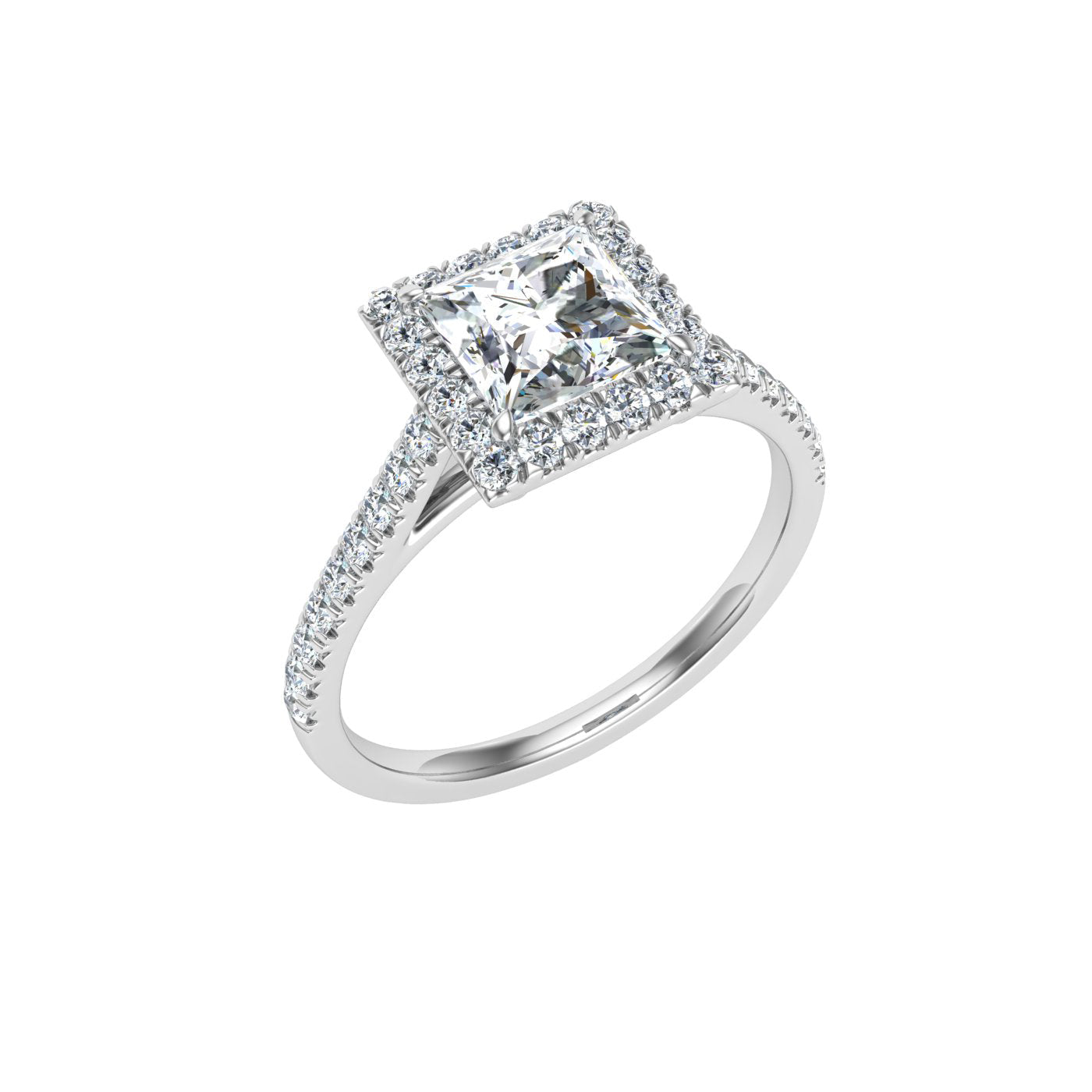 Vivacity Princess Cut Halo Moissanite Engagement Ring White Gold