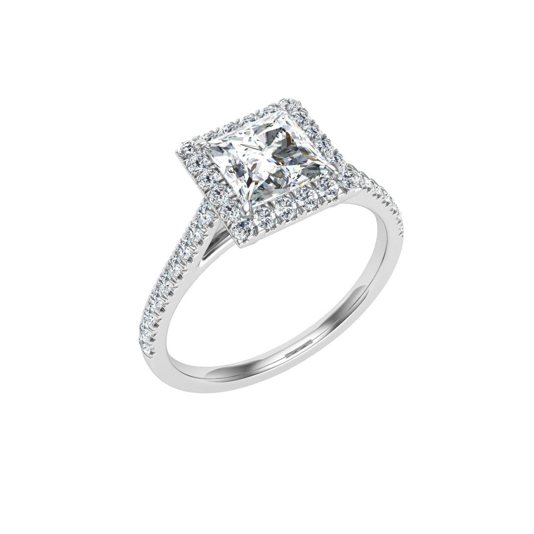 Vivacity Princess Cut Halo Moissanite Engagement Ring White Gold