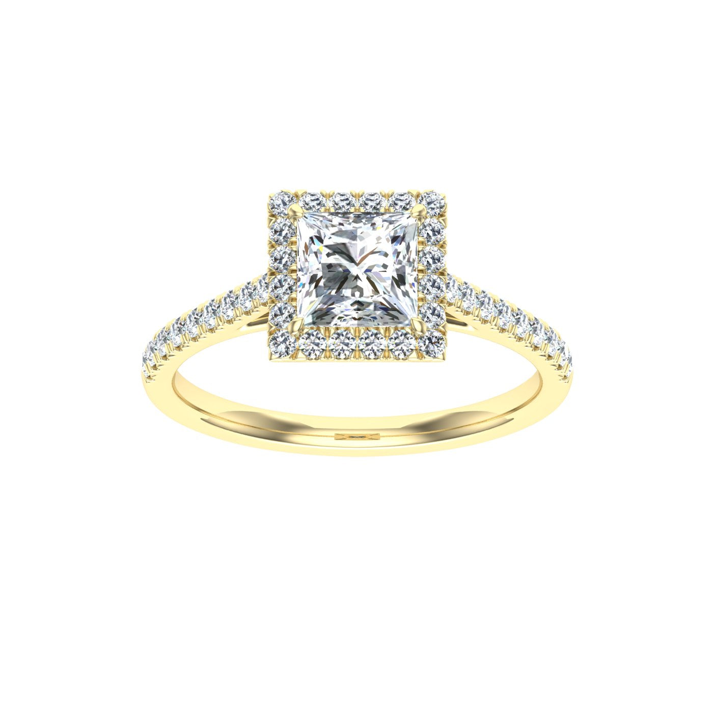 Vivacity Princess Cut Halo Moissanite Engagement Ring Yellow Gold