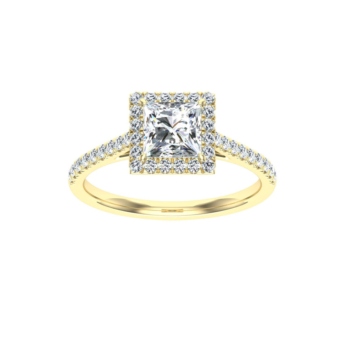 Vivacity Princess Cut Halo Moissanite Engagement Ring Yellow Gold