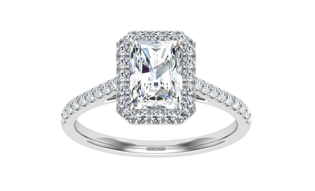 Vixen's Radiant Cut Halo Moissanite Engagement Ring White Gold