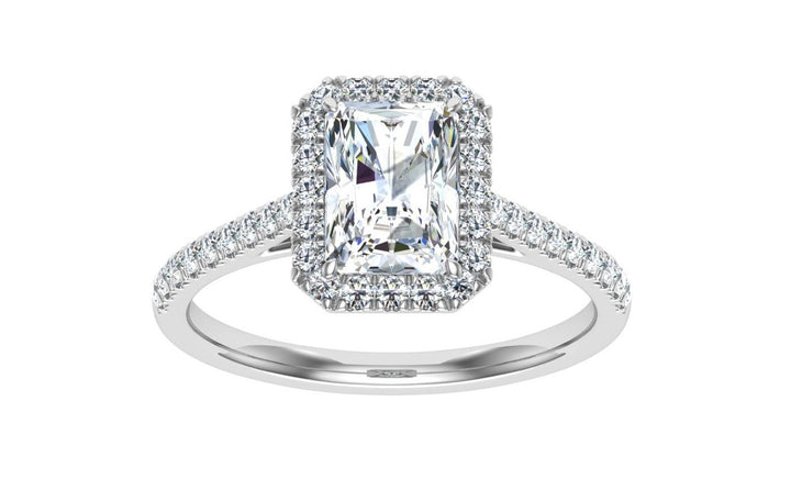 Vixen's Halo 3 Carat Radiant Cut Moissanite Ring in 18K Rose Gold