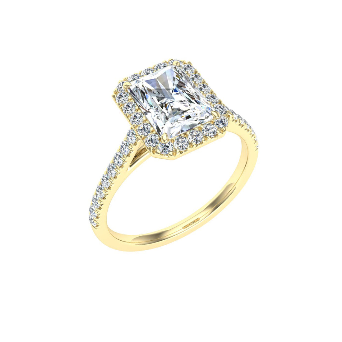 Vixen's Radiant Cut Halo Moissanite Engagement Ring Yellow Gold