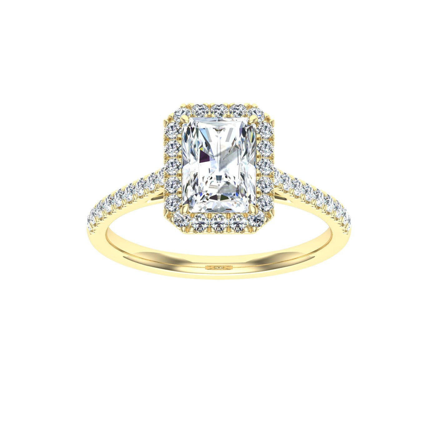 Vixen's Radiant Cut Halo Moissanite Engagement Ring Yellow Gold