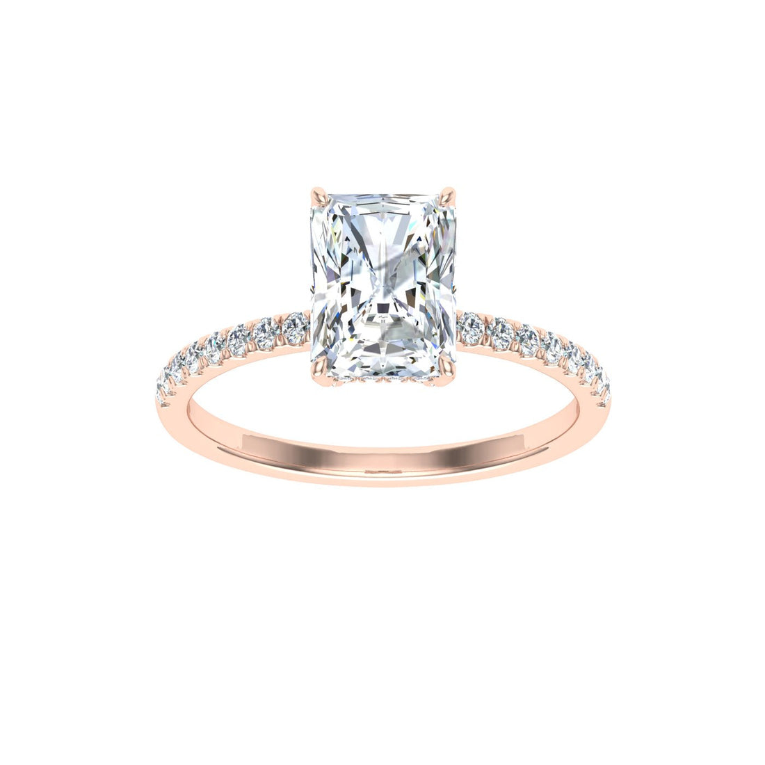 Vortex Radiant Cut Hidden Halo Moissanite Engagement Ring Rose Gold