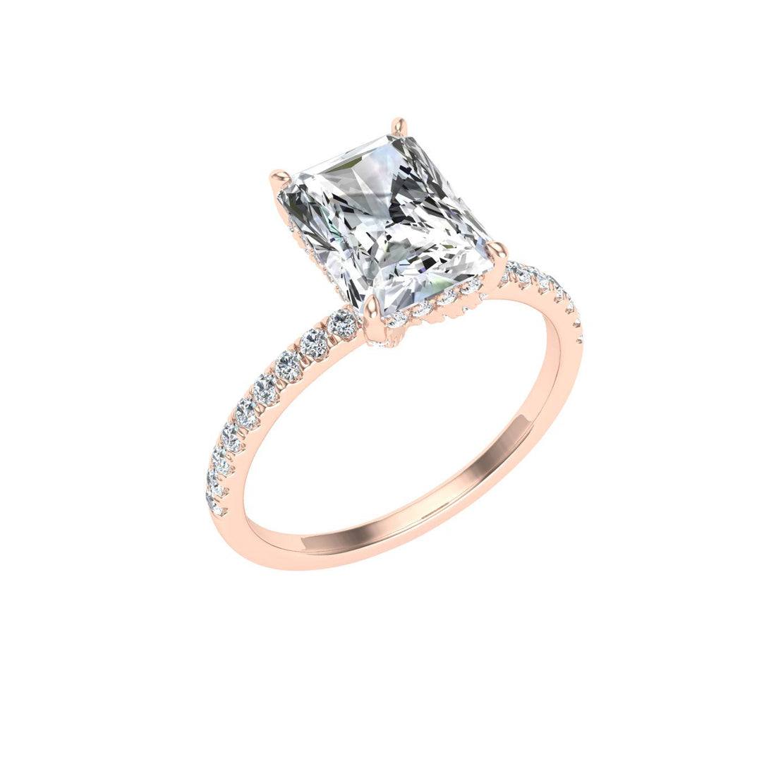 Vortex Radiant Cut Hidden Halo Moissanite Engagement Ring Rose Gold