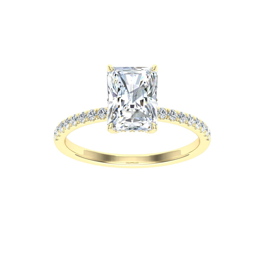 Vortex Radiant Cut Hidden Halo Moissanite Engagement Ring Yellow Gold