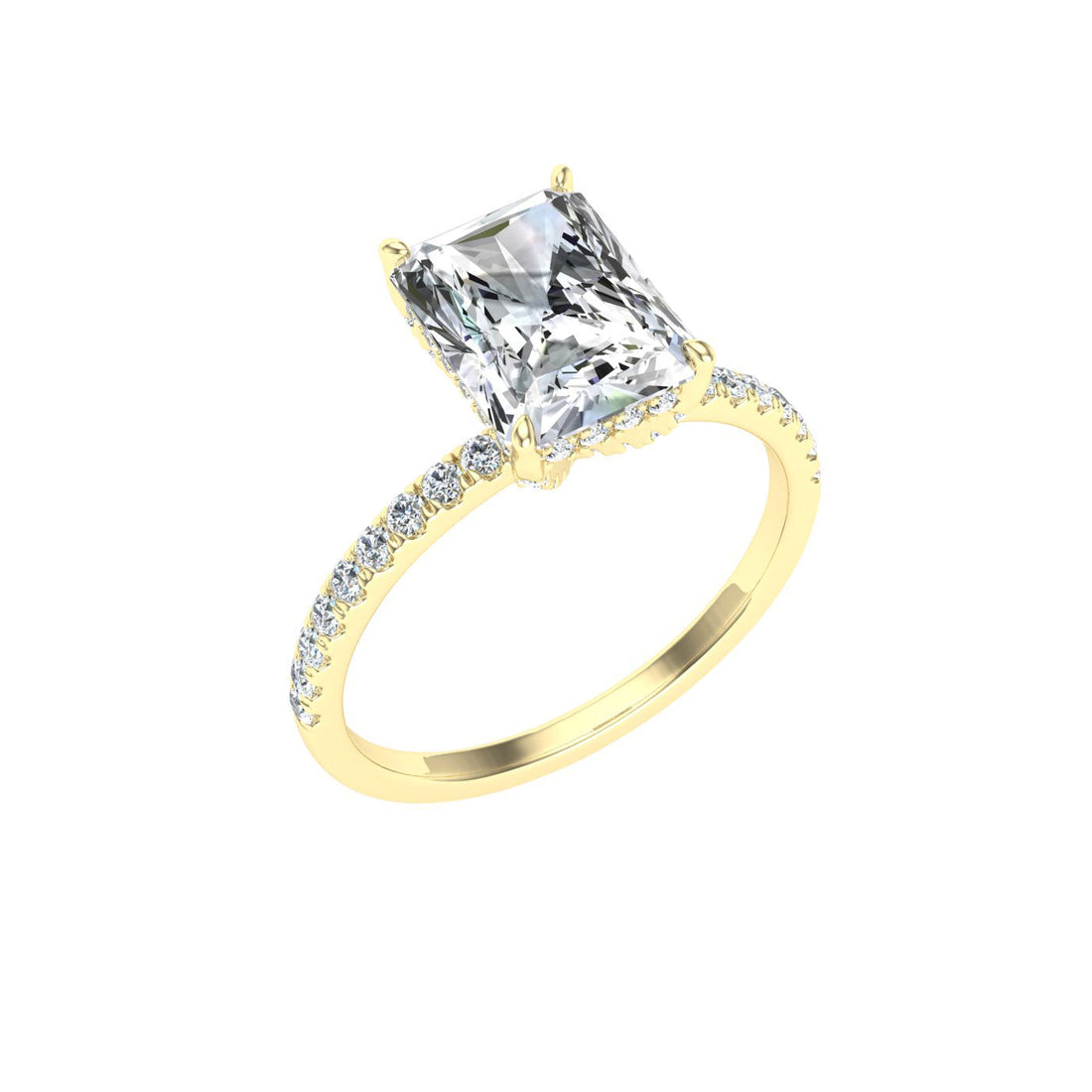 Vortex Radiant Cut Hidden Halo Moissanite Engagement Ring Yellow Gold