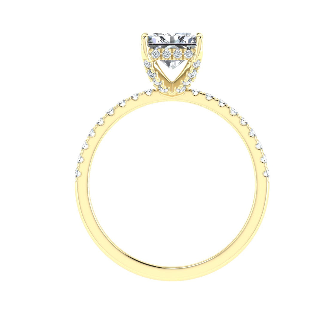 Vortex Radiant Cut Hidden Halo Moissanite Engagement Ring Yellow Gold