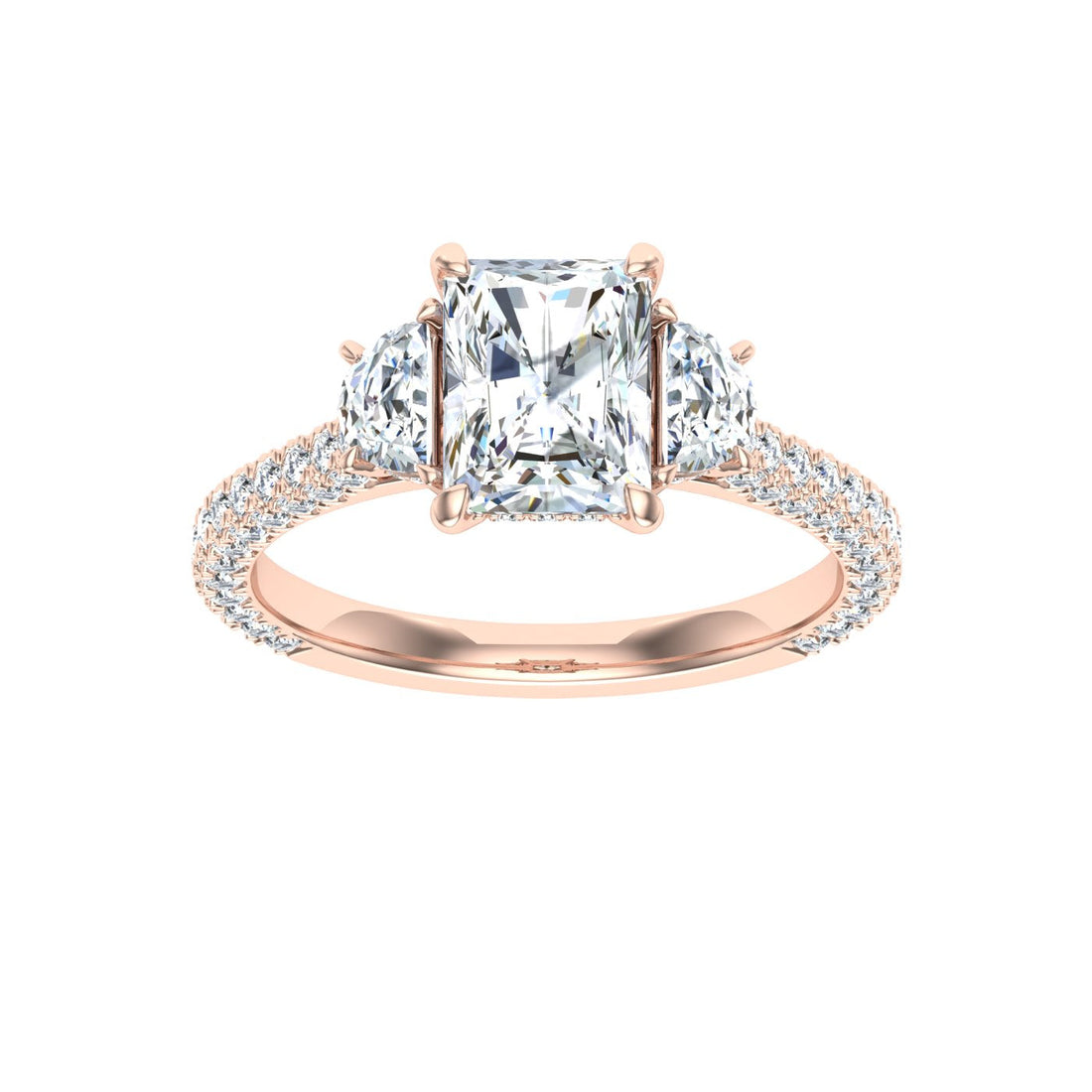 Waterlily Radiant 3 Stone Moissanite Engagement Ring Rose Gold