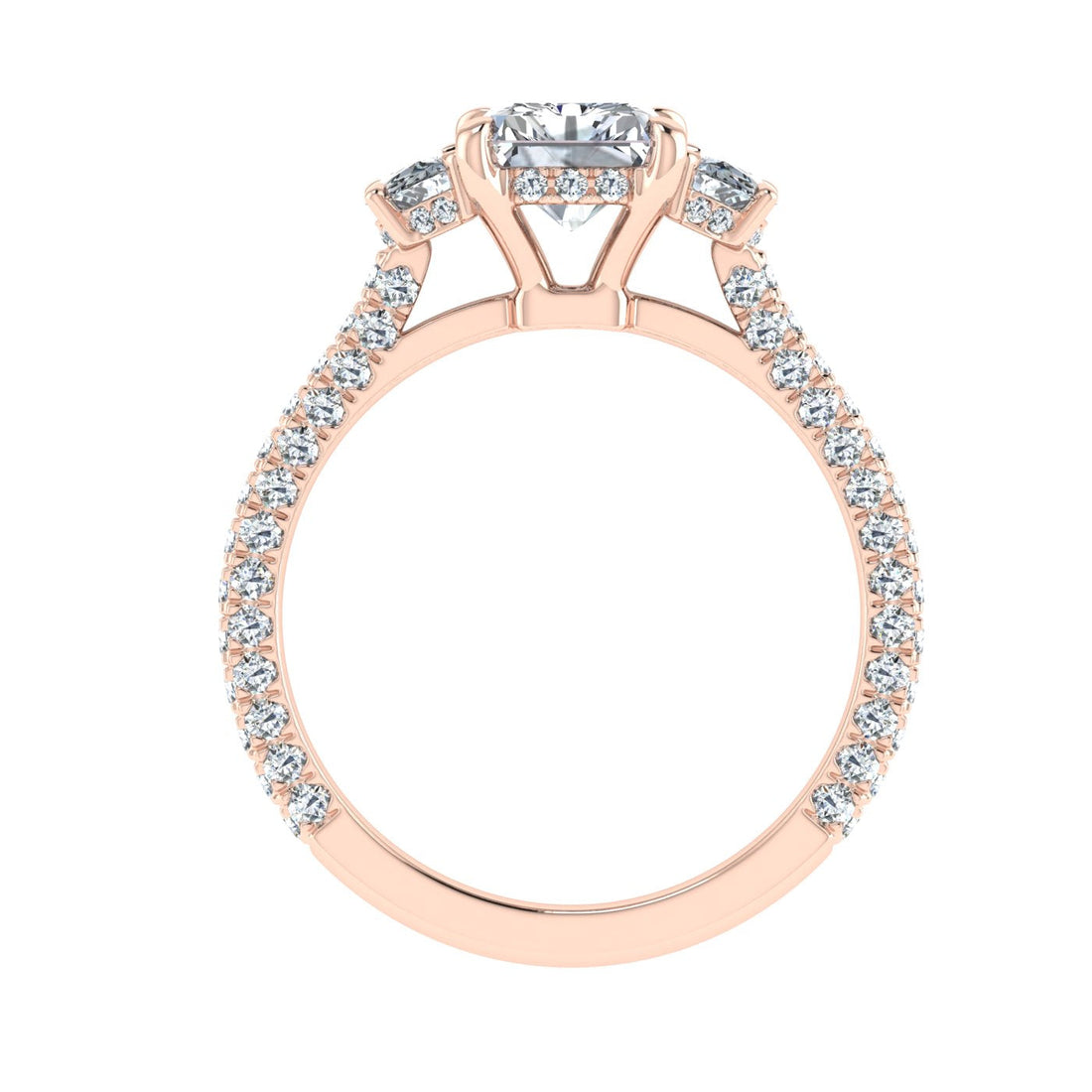 Waterlily Radiant 3 Stone Moissanite Engagement Ring Rose Gold