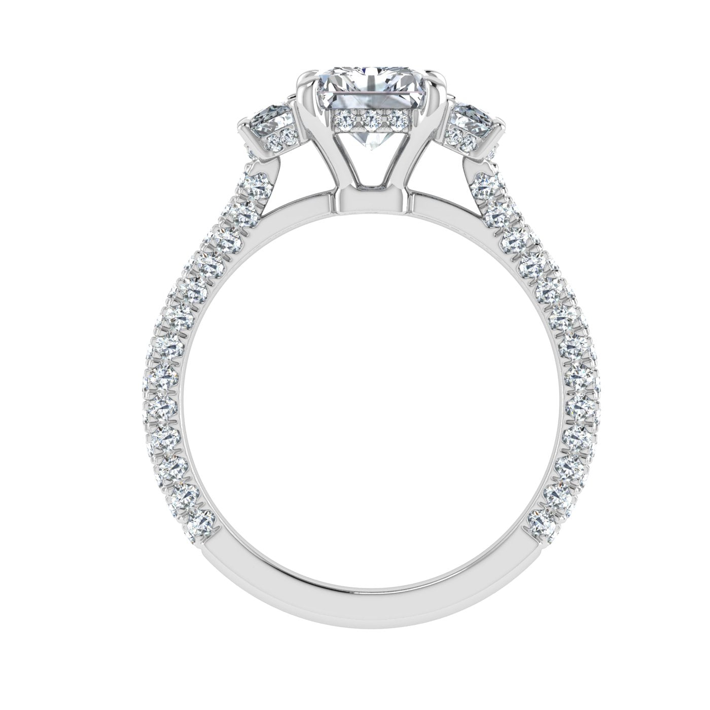 Waterlily Radiant 3 Stone Moissanite Engagement Ring White Gold