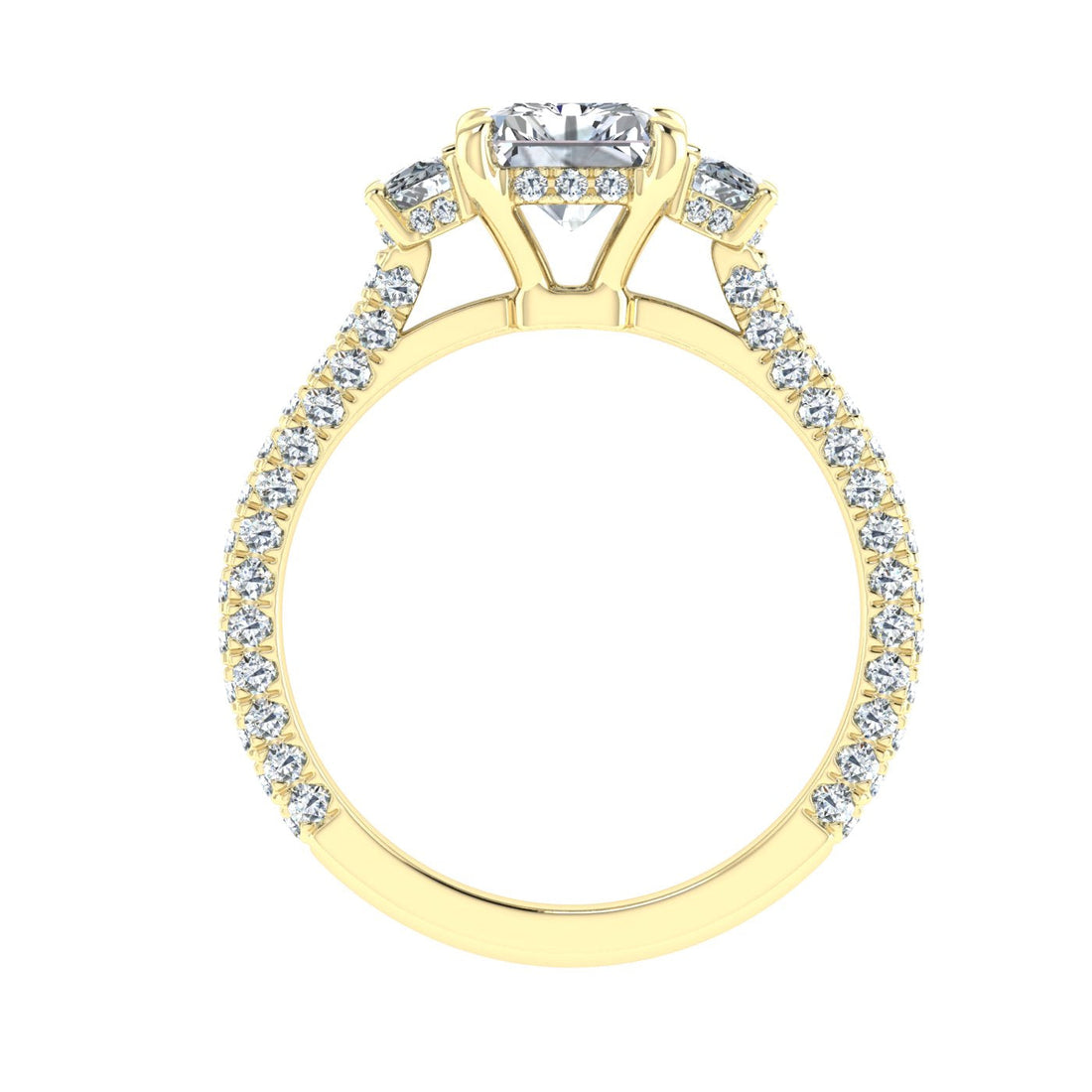 Waterlily Radiant 3 Stone Moissanite Engagement Ring Yellow Gold