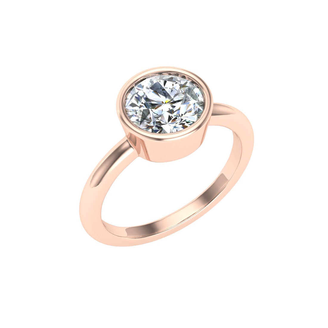 Wave Round Cut Bezel Solitaire Moissanite Engagement Ring Rose Gold