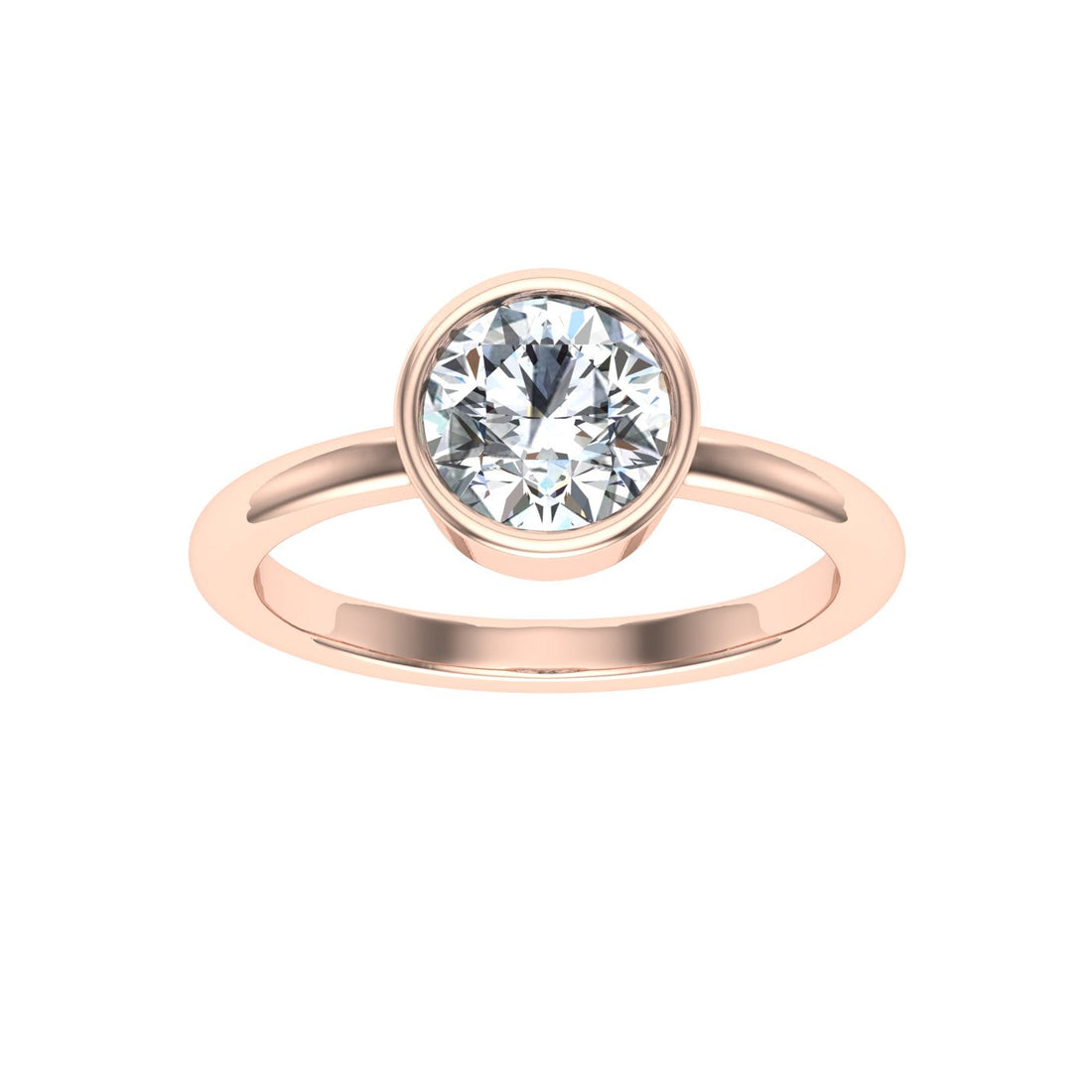 Wave Round Cut Bezel Solitaire Moissanite Engagement Ring Rose Gold