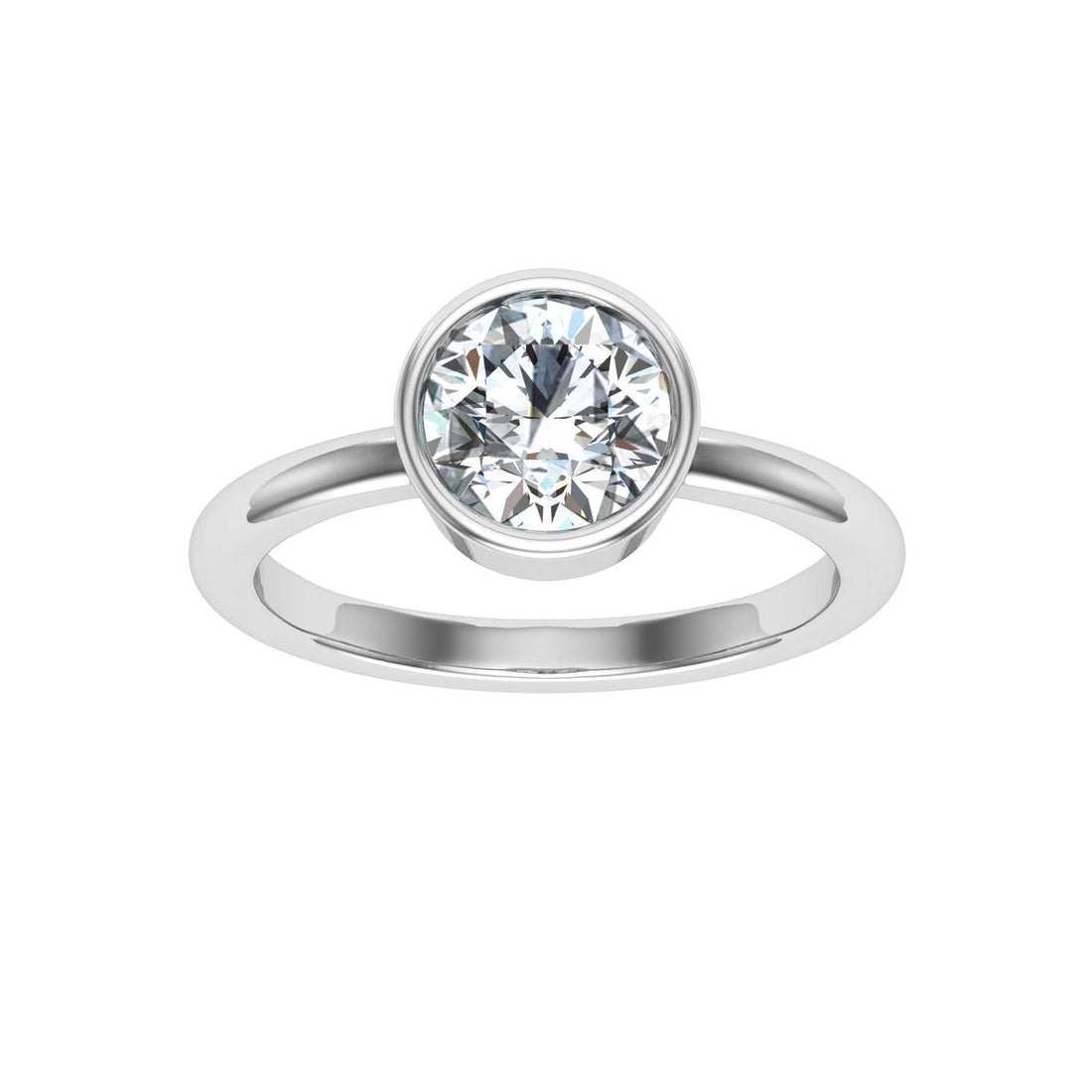 Wave Round Cut Bezel Solitaire Moissanite Engagement Ring White Gold