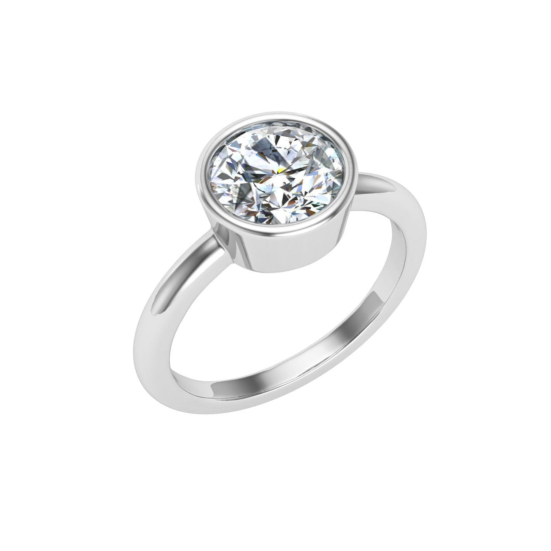 Wave Round Cut Bezel Solitaire Moissanite Engagement Ring White Gold