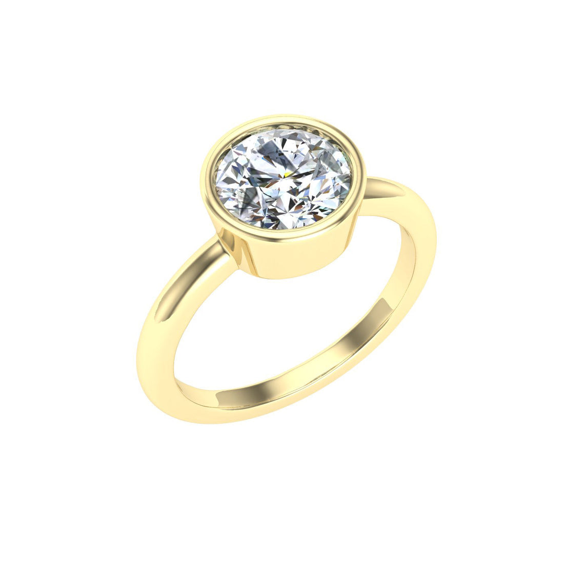 Wave Round Cut Bezel Solitaire Moissanite Engagement Ring Yellow Gold