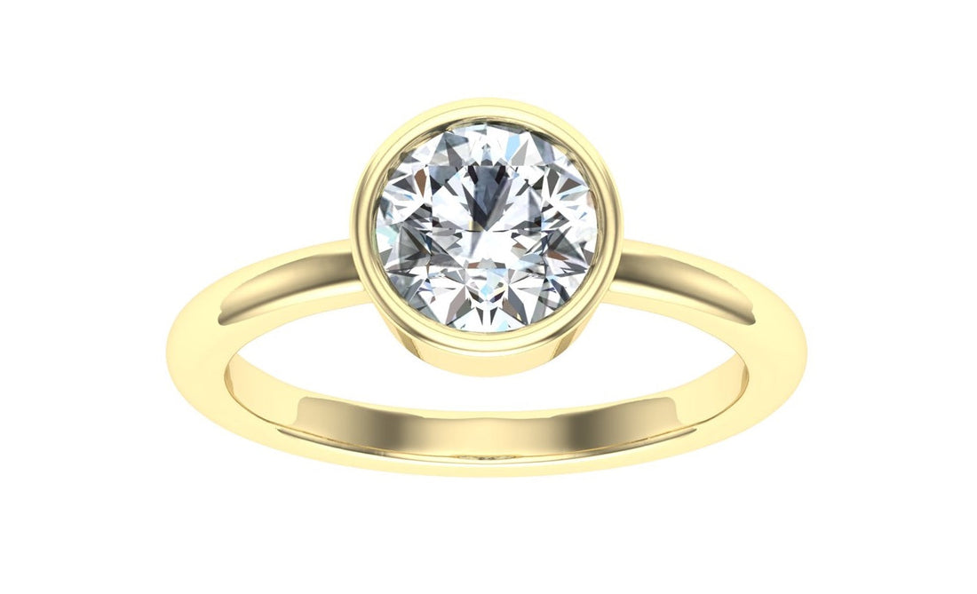 Wave Round Cut Bezel Solitaire Moissanite Engagement Ring Yellow Gold