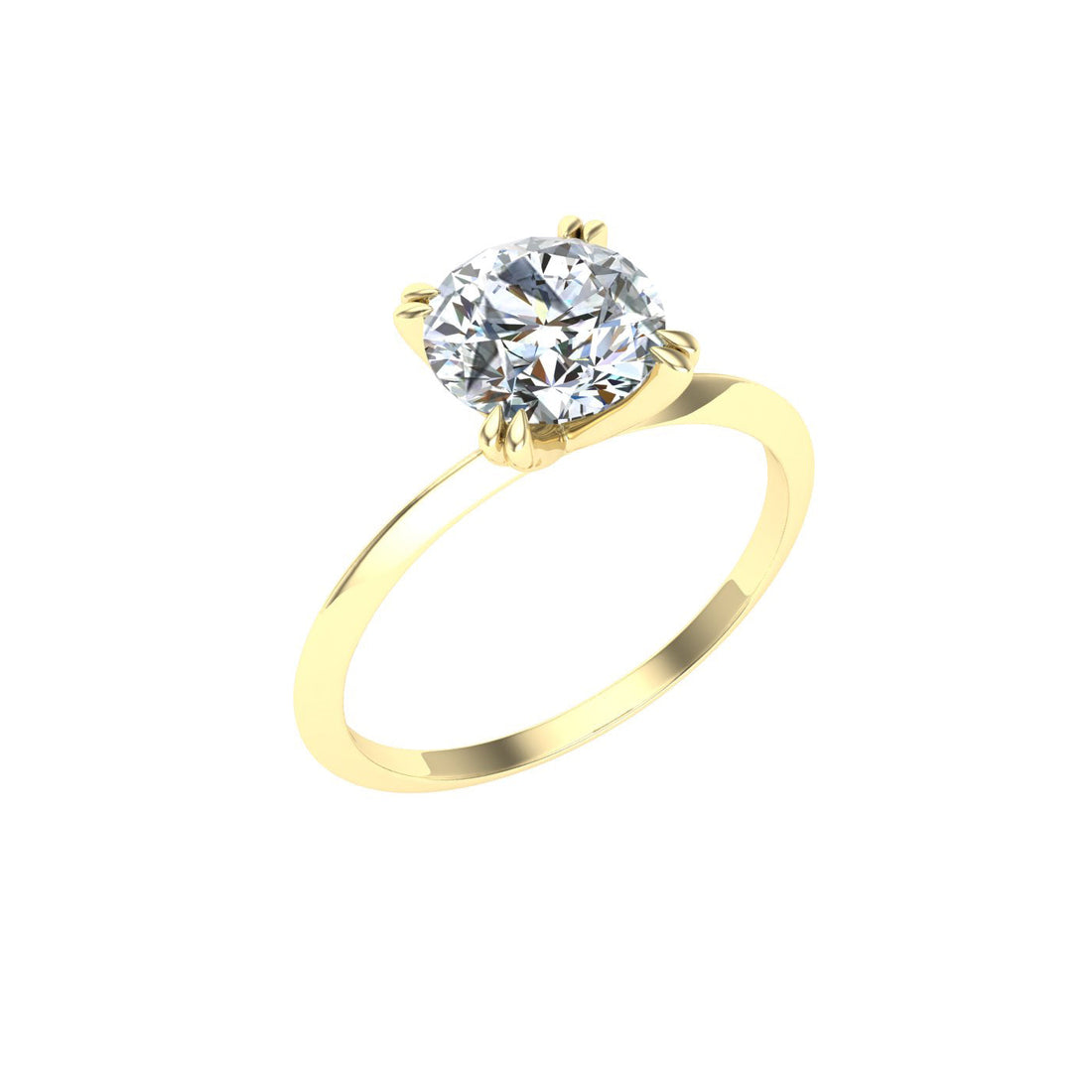 Whirl Double Claw Round Solitaire Moissanite Engagement Ring Yellow Gold