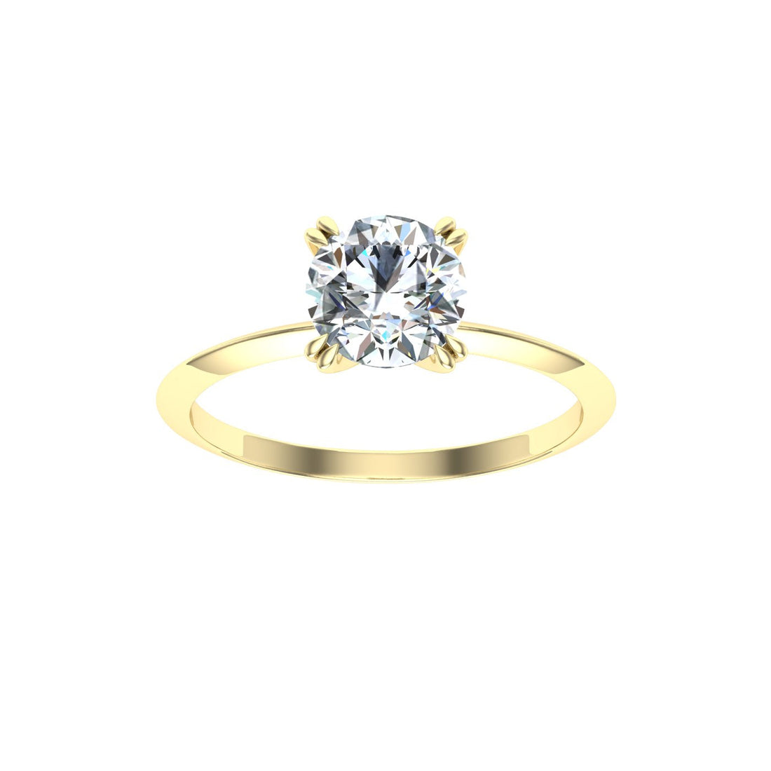 Whirl Double Claw Round Solitaire Moissanite Engagement Ring Yellow Gold