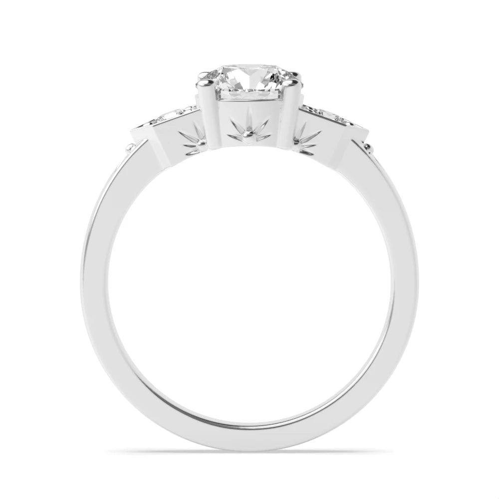  Whisper 4 Prong Round Lab Grown Diamond Unique Three Stone Engagement Ring