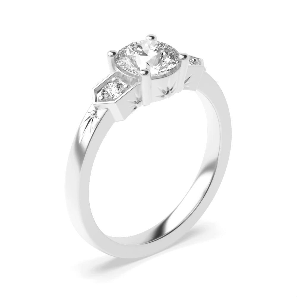  Whisper 4 Prong Round Lab Grown Diamond Unique Three Stone Engagement Ring
