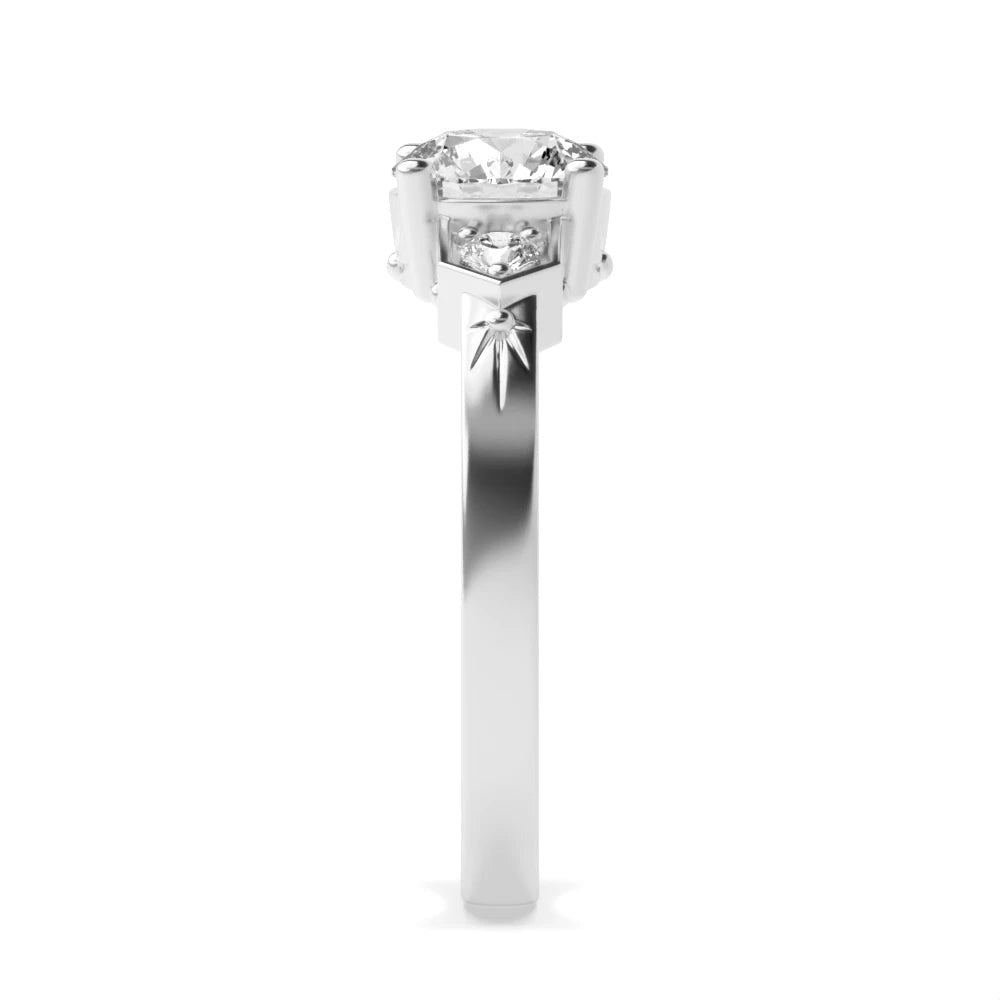  Whisper 4 Prong Round Lab Grown Diamond Unique Three Stone Engagement Ring