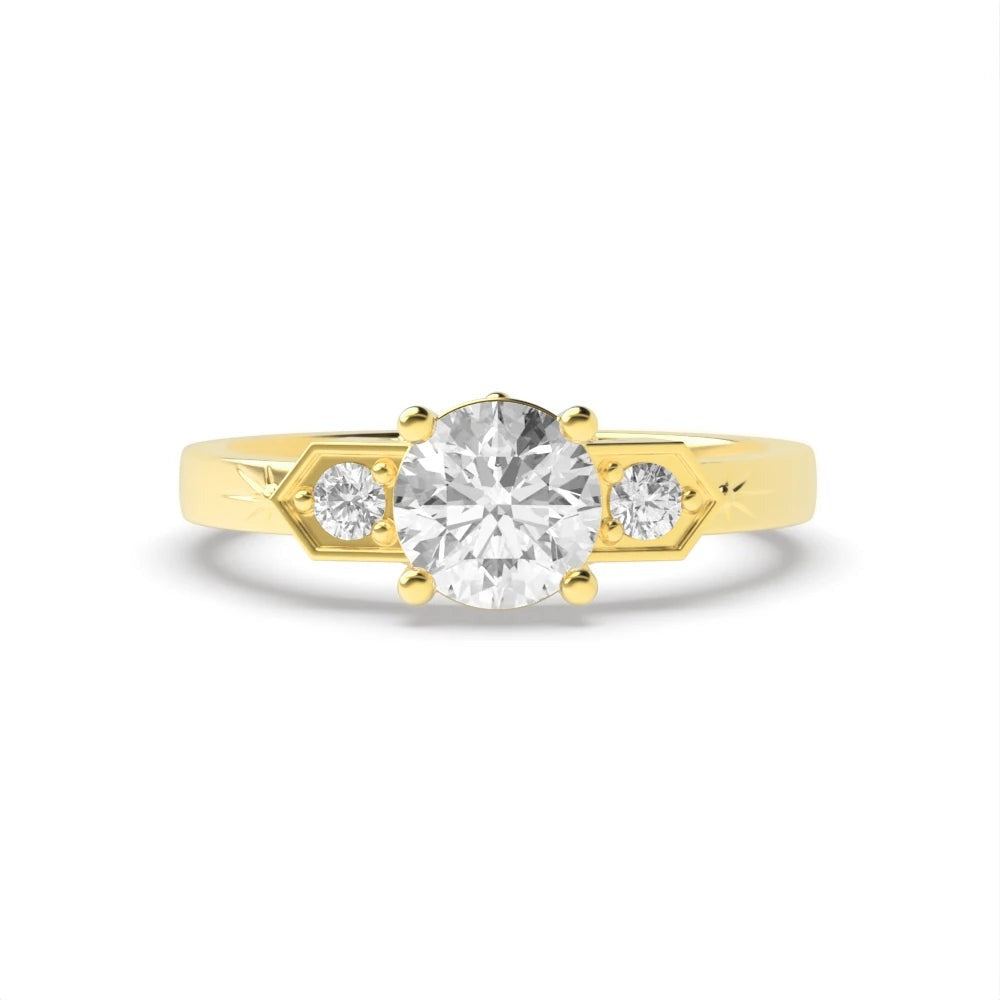  Whisper 4 Prong Round Lab Grown Diamond Unique Three Stone Engagement Ring