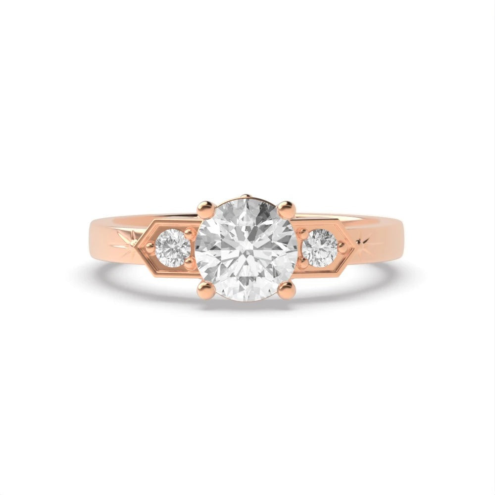  Whisper 4 Prong Round Lab Grown Diamond Unique Three Stone Engagement Ring