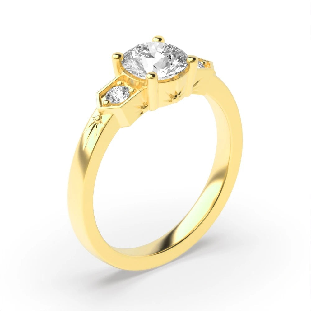  Whisper 4 Prong Round Lab Grown Diamond Unique Three Stone Engagement Ring