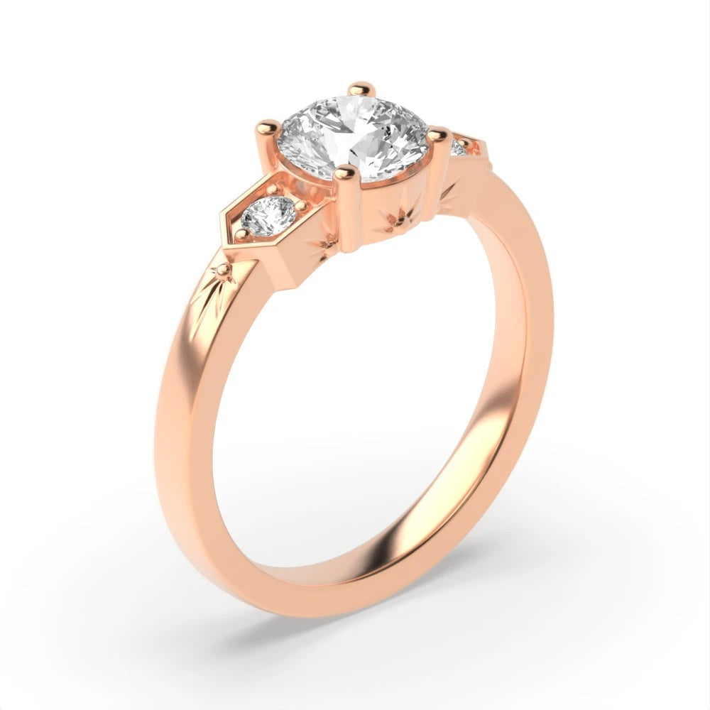  Whisper 4 Prong Round Lab Grown Diamond Unique Three Stone Engagement Ring