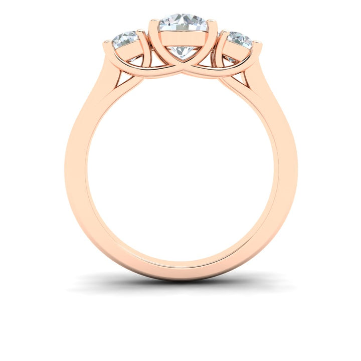 Whispering Round 3 Stone Moissanite Engagement Ring Rose Gold