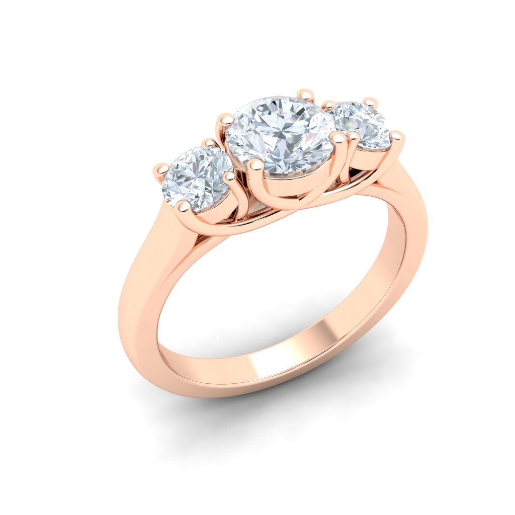 Whispering Round 3 Stone Moissanite Engagement Ring Rose Gold