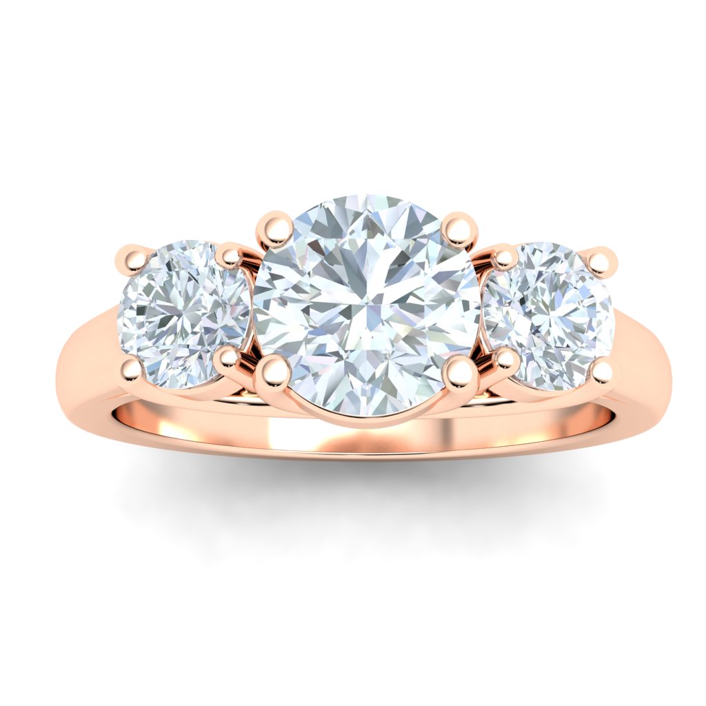 Whispering Round 3 Stone Moissanite Engagement Ring Rose Gold