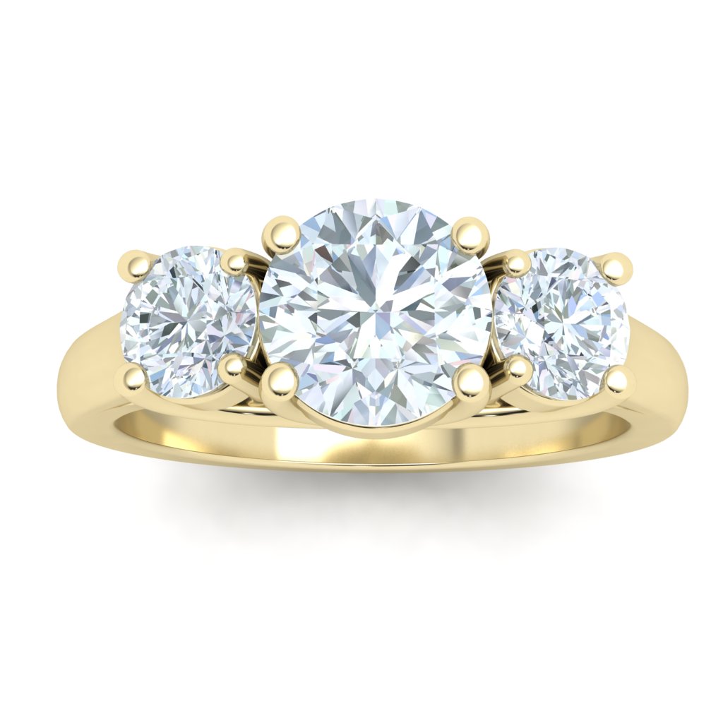 Whispering Round 3 Stone Moissanite Engagement Ring Yellow Gold