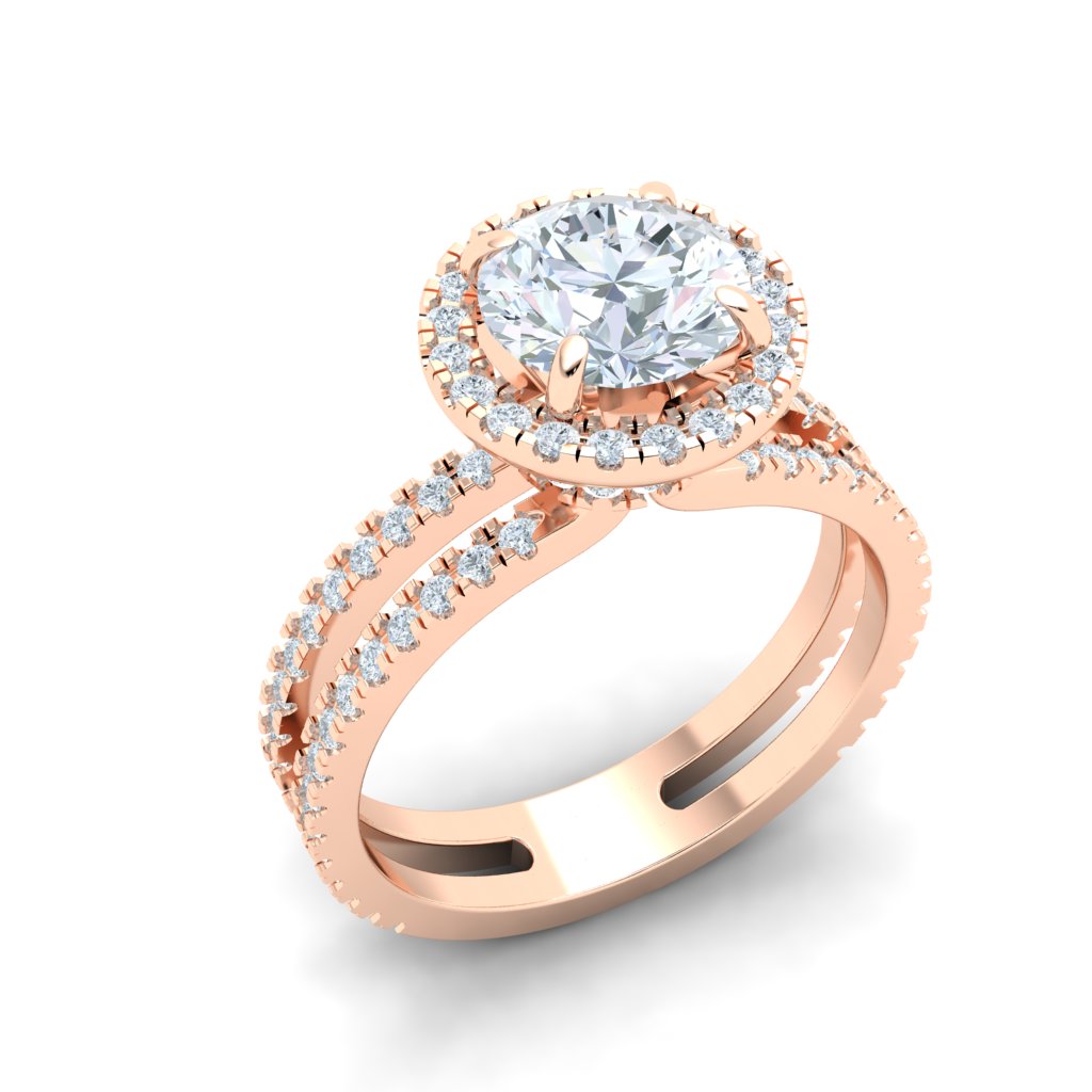 Whispering Round Double Band Moissanite Engagement Ring Rose Gold