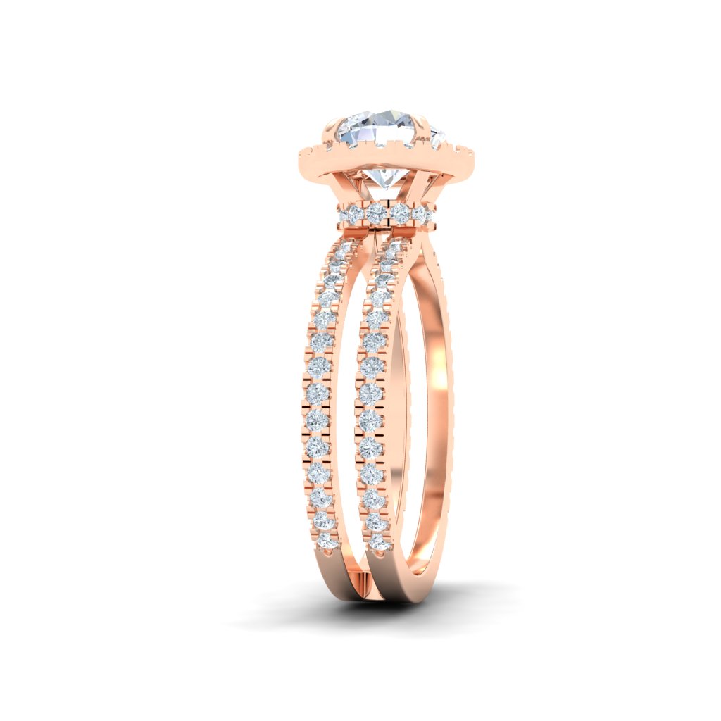 Whispering Round Double Band Moissanite Engagement Ring Rose Gold