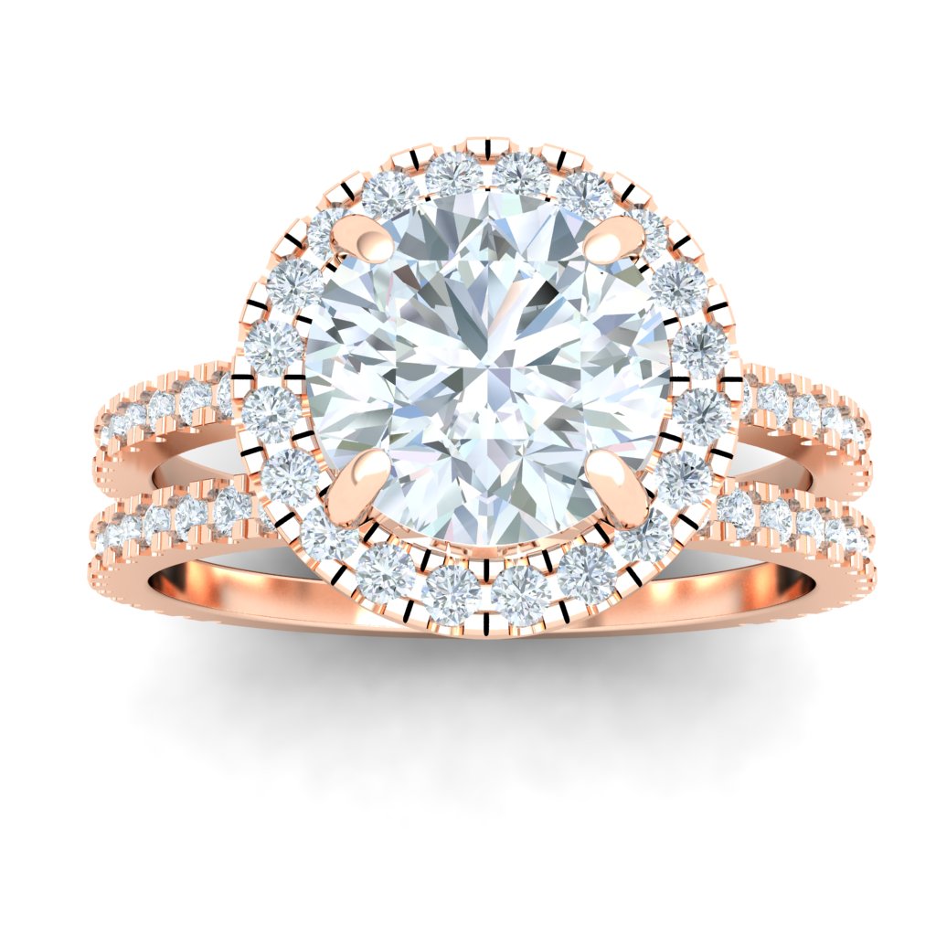 Whispering Round Double Band Moissanite Engagement Ring Rose Gold