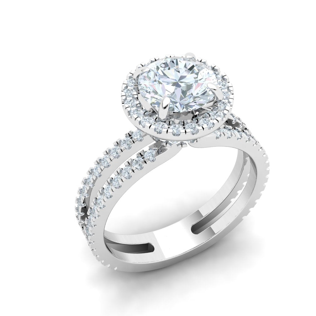 Whispering Round Double Band Moissanite Engagement Ring White Gold