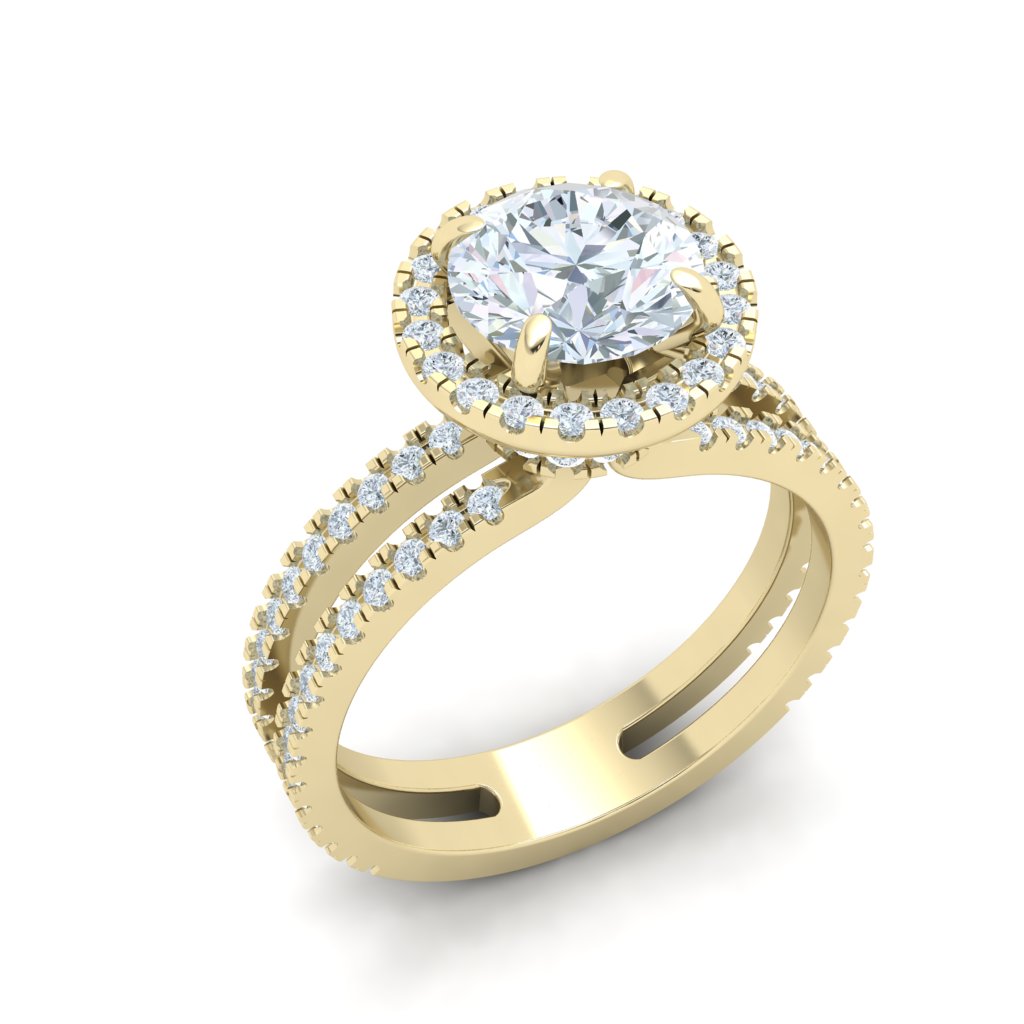 Whispering Round Double Band Moissanite Engagement Ring Yellow Gold