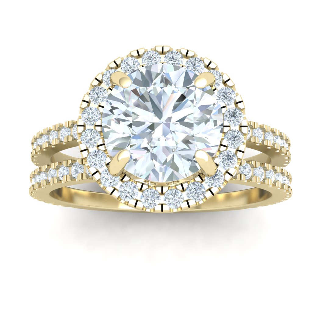 Whispering Round Double Band Moissanite Engagement Ring Yellow Gold