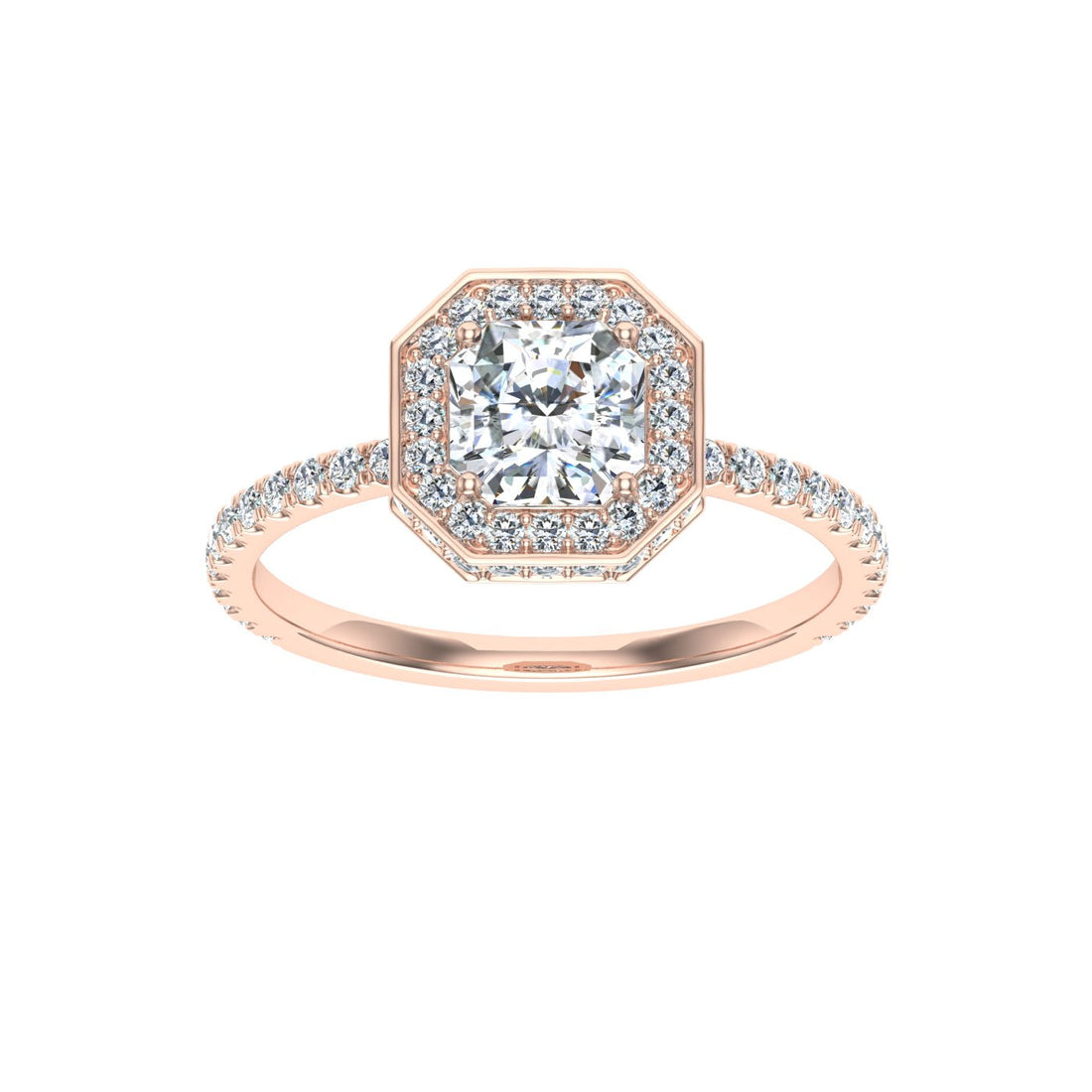 Willowbreeze Asscher Cut Double Edge Halo Moissanite Engagement Ring Rose Gold