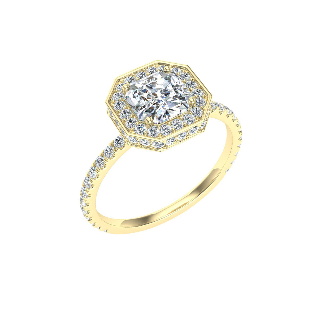 Willowbreeze Asscher Cut Double Edge Halo Moissanite Engagement Ring Yellow Gold