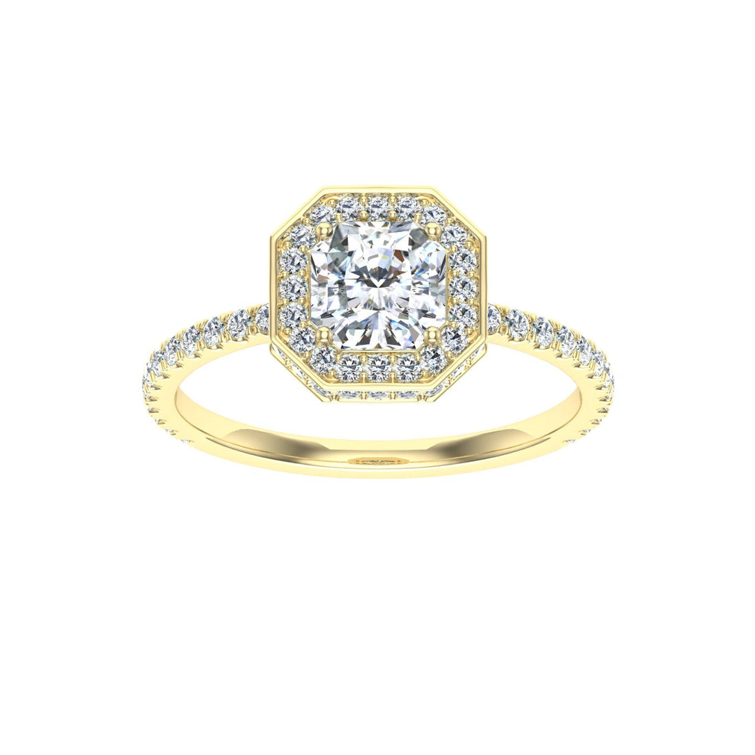 Willowbreeze Asscher Cut Double Edge Halo Moissanite Engagement Ring Yellow Gold